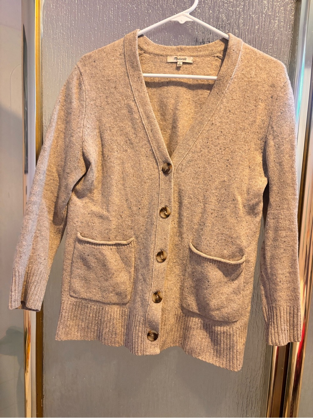 Madewell Taupe Button-Front V-Neck Wool Cardigan S EUC